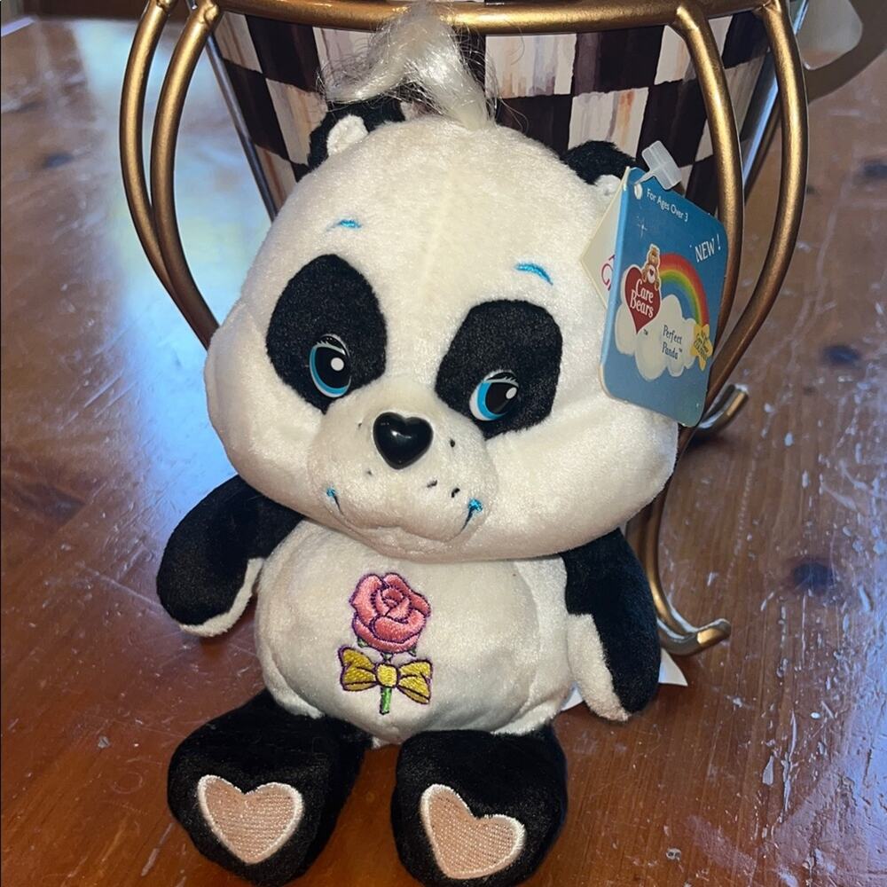 Rare 2004 American Greeting Perfect Panda Care Bear Cousin Flower Beanie 8" NEW